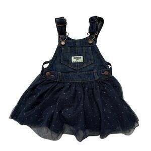 OSHKOSH Tule Sparkle Skirt Denim Overalls Size 12 Months Girls Lined Blue